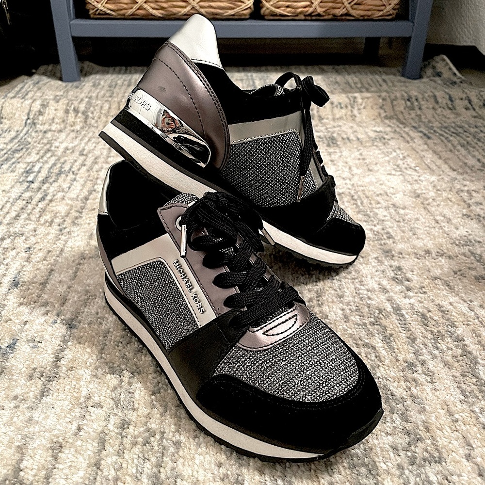 Michael Kors, black/silver sneakers, size 7.5